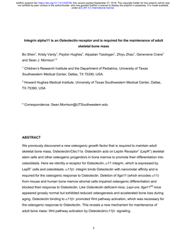 Integrin Alpha11 Is an Osteolectin Receptor and Is Required for the Maintenance of Adult Skeletal Bone Mass
