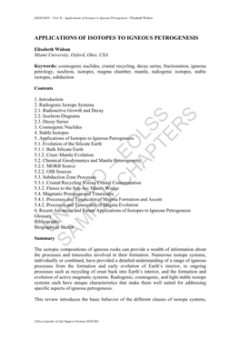 Applications of Isotopes to Igneous Petrogenesis - Elisabeth Widom