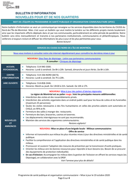 Bulletin D'information Se Veut Un Communiqué Qui Renseigne Sur Les Services Disponibles Dans Les Territoires Du CIUSSS Du Nord-De-L’Île-De-Montréal