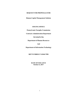 REQUEST for PROPOSALS for Human Capital Management Solution ISSUING OFFICE Pennsylvania Turnpike Commission Contracts Administ