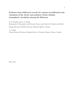 Evidence from Driftwood Records for Century-To-Millennial Scale Variations of the Arctic and Northern North Atlantic Atmospheric Circulation During the Holocene