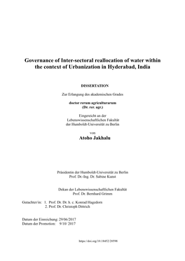 Governance of Intersectoral Reallocation of Water Within The