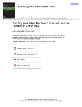 The Baloch of Karachi and the Partition of British India