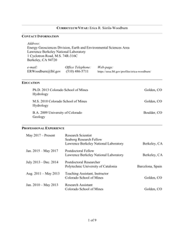 1 of 9 CURRICULUM VITAE: Erica R. Siirila-Woodburn Address