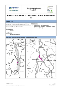 Kurzsteckbrief – Trassenkorridorsegment 90