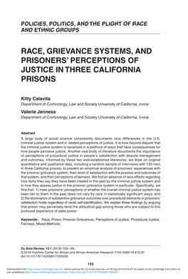 Race, Grievance Systems, and Prisoners' Perceptions of Justice In