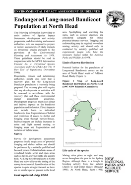 Endangered Long-Nosed Bandicoot Population at North Head the Following Information Is Provided to Area
