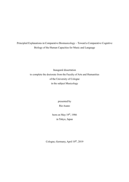 Principled Explanations in Comparative Biomusicology – Toward a Comparative Cognitive Biology of the Human Capacities for Music and Language