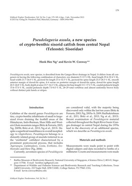 Pseudolaguvia Assula, a New Species of Crypto-Benthic Sisorid Catfish from Central Nepal (Teleostei: Sisoridae)