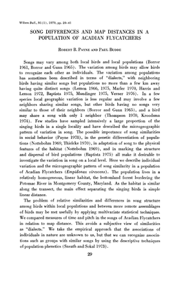 Song Differences and Map Distances in a Population of Acadian Flycatchers