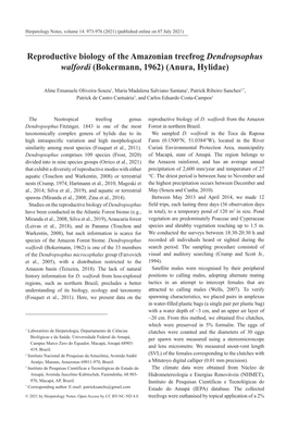 Reproductive Biology of the Amazonian Treefrog Dendropsophus Walfordi (Bokermann, 1962) (Anura, Hylidae)