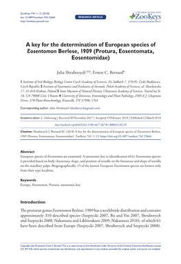 ﻿A Key for the Determination of European Species of Eosentomon Berlese, 1909 (Protura, Eosentomata, Eosentomidae)