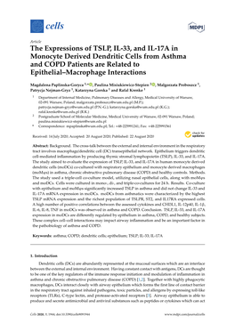 The Expressions of TSLP, IL-33, and IL-17A in Monocyte Derived Dendritic Cells from Asthma and COPD Patients Are Related to Epithelial–Macrophage Interactions