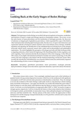 Looking Back at the Early Stages of Redox Biology