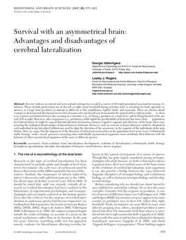 Survival with an Asymmetrical Brain: Advantages and Disadvantages of Cerebral Lateralization