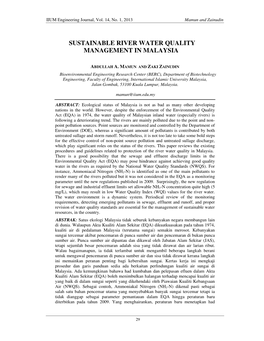 Sustainable River Water Quality Management in Malaysia