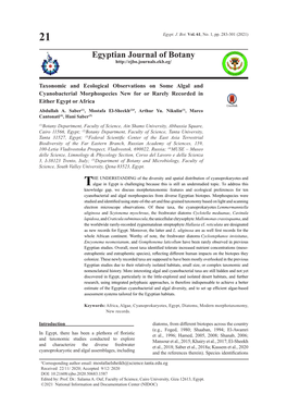 Taxonomic and Ecological Observations on Some Algal and Cyanobacterial Morphospecies New for Or Rarely Recorded in Either Egypt Or Africa Abdullah A