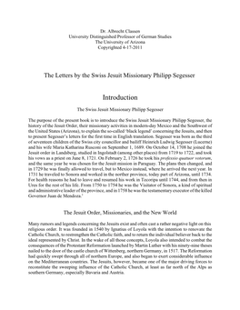 The Letters by the Swiss Jesuit Missionary Philipp Segesser