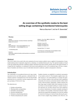 An Overview of the Synthetic Routes to the Best Selling Drugs Containing 6-Membered Heterocycles