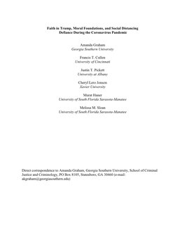 Faith in Trump, Moral Foundations, and Social Distancing Defiance During the Coronavirus Pandemic