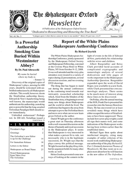 Newsletter a Publication of the Shakespeare Oxford Society 