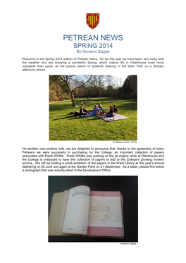 PETREAN NEWS SPRING 2014 by Giovanni Zappia