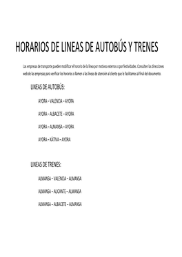 Horarios De Lineas De Autobús Y Trenes