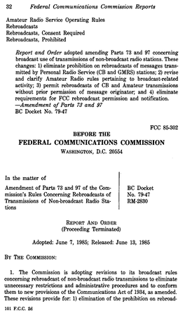 Report and Order Adopted Amending Parts 73 and 97 Concerning Broadcast Use of Transmissions of Non-Broadcast Radio Stations