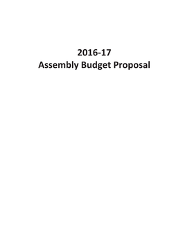 2016-17 Assembly Budget Proposal