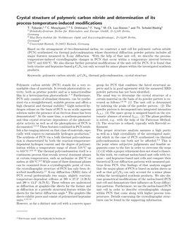 Crystal Structure of Polymeric Carbon Nitride and Determination of Its Process-Temperature-Induced Modiﬁcations T