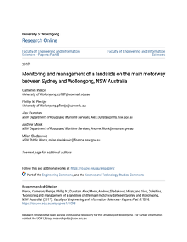 Monitoring and Management of a Landslide on the Main Motorway Between Sydney and Wollongong, NSW Australia