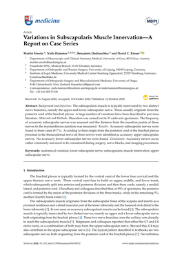 Variations in Subscapularis Muscle Innervation—A Report on Case Series