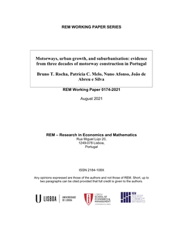 Motorways, Urban Growth, and Suburbanisation: Evidence from Three Decades of Motorway Construction in Portugal