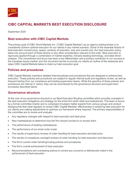 Cibc Capital Markets Best Execution Disclosure