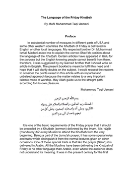 The Language of the Friday Khutbah