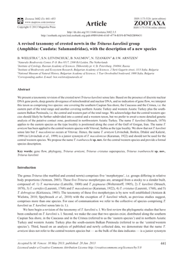 A Revised Taxonomy of Crested Newts in the Triturus Karelinii Group (Amphibia: Caudata: Salamandridae), with the Description of a New Species