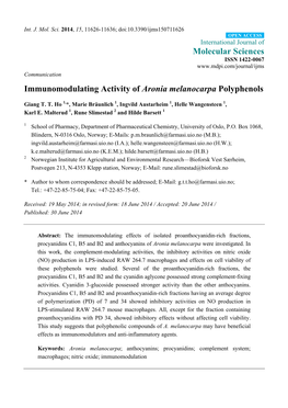 Immunomodulating Activity of Aronia Melanocarpa Polyphenols