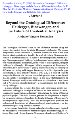 Beyond the Ontological Difference: Heidegger, Binswanger, and the Future of Existential Analysis