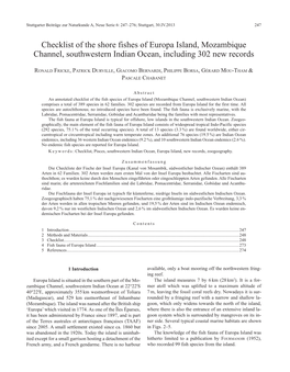 Checklist of the Shore Fishes of Europa Island, Mozambique Channel, Southwestern Indian Ocean, Including 302 New Records