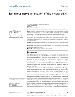 Saphenous Nerve Innervation of the Medial Ankle