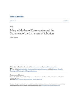 Mary As Mother of Communion and the Sacrament of the Sacrament of Salvation Chau Nguyen