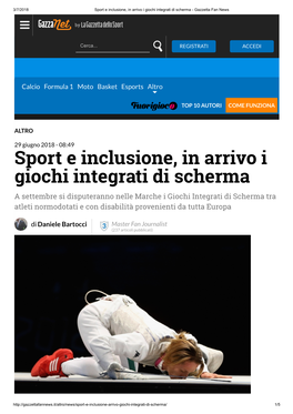 Sport E Inclusione, in Arrivo I Giochi Integrati Di Scherma - Gazzetta Fan News