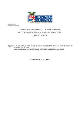 Direzione Servizi Ai Cittadini E Imprese Settore Gestione Risorse Del Territorio Ufficio Acque