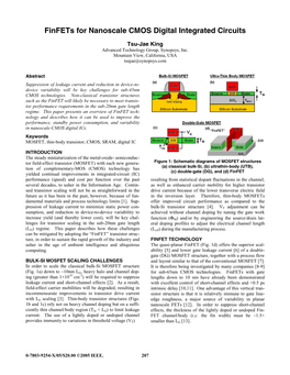 Finfets for Nanoscale CMOS Digital Integrated Circuits