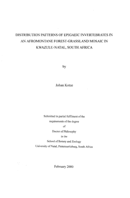 Distribution Patterns of Epigaeic Invertebrates in an Afromontane Forest-Grassland Mosaic in Kwazulu-Natal, South Africa