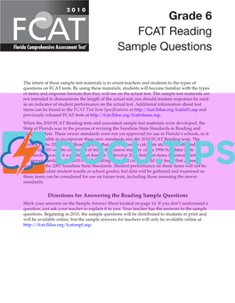 Grade 6 FCAT Reading Sample Questions