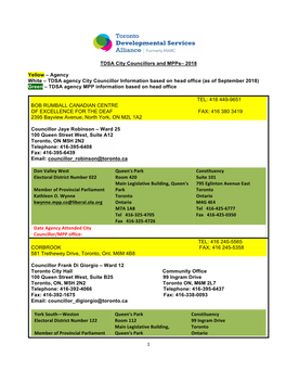 1 TDSA City Councillors and Mpps– 2018 Yellow – Agency White