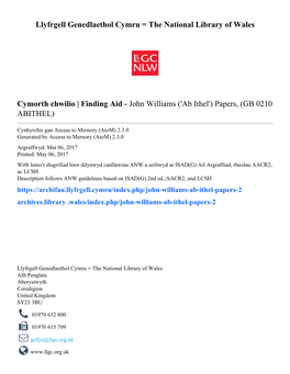 John Williams ('Ab Ithel') Papers, (GB 0210 ABITHEL)