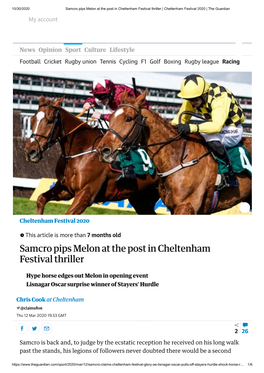 Samcro Pips Melon at the Post in Cheltenham Festival Thriller | Cheltenham Festival 2020 | the Guardian