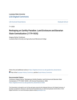 Land Enclosure and Bavarian State Centralization (1779-1835)